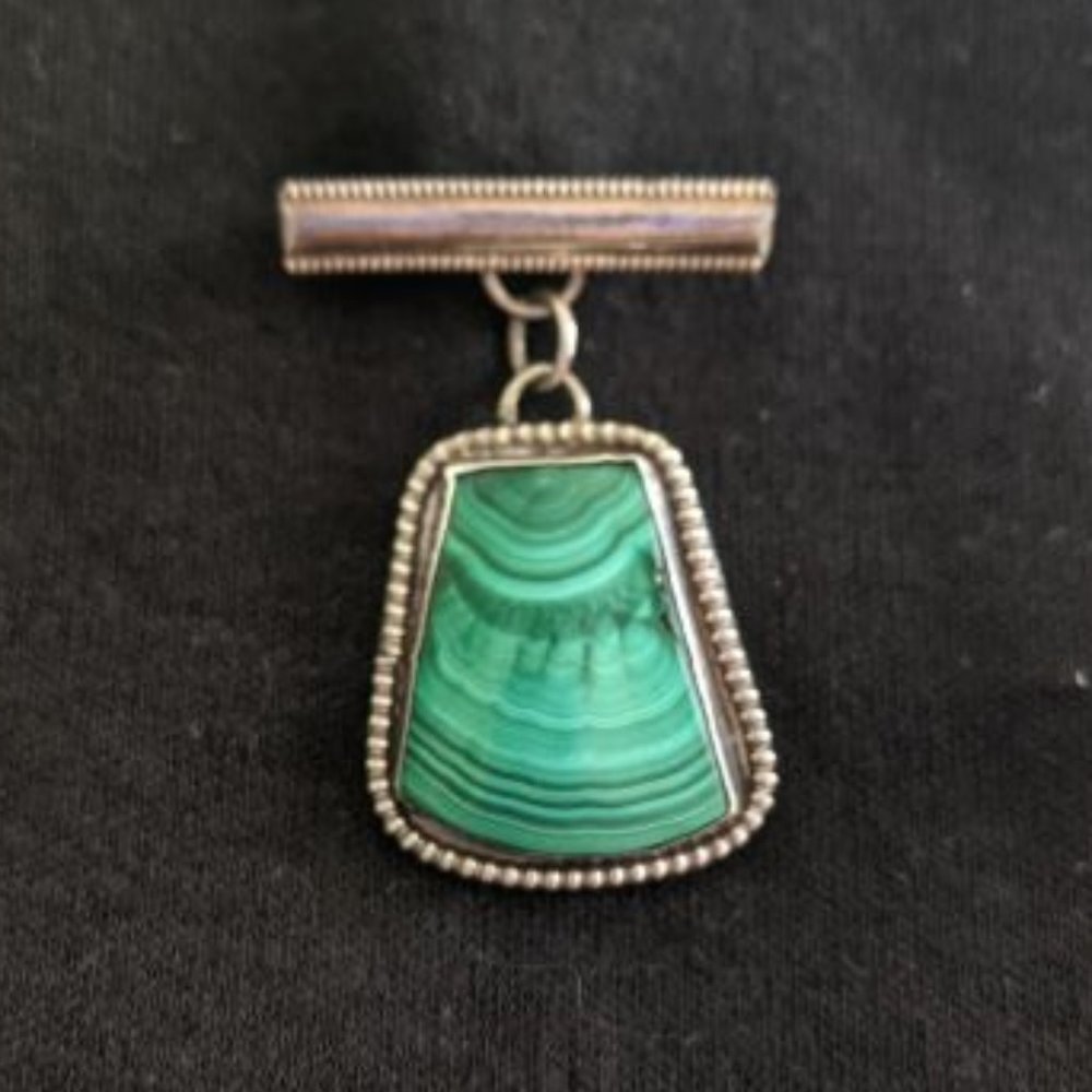 Vintage Malachite Pendant on Sterling Silver Bar